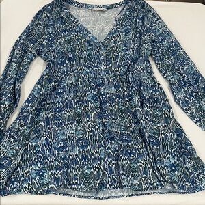 Zara Blue Multi-Print V-Neck Long Sleeve Dress